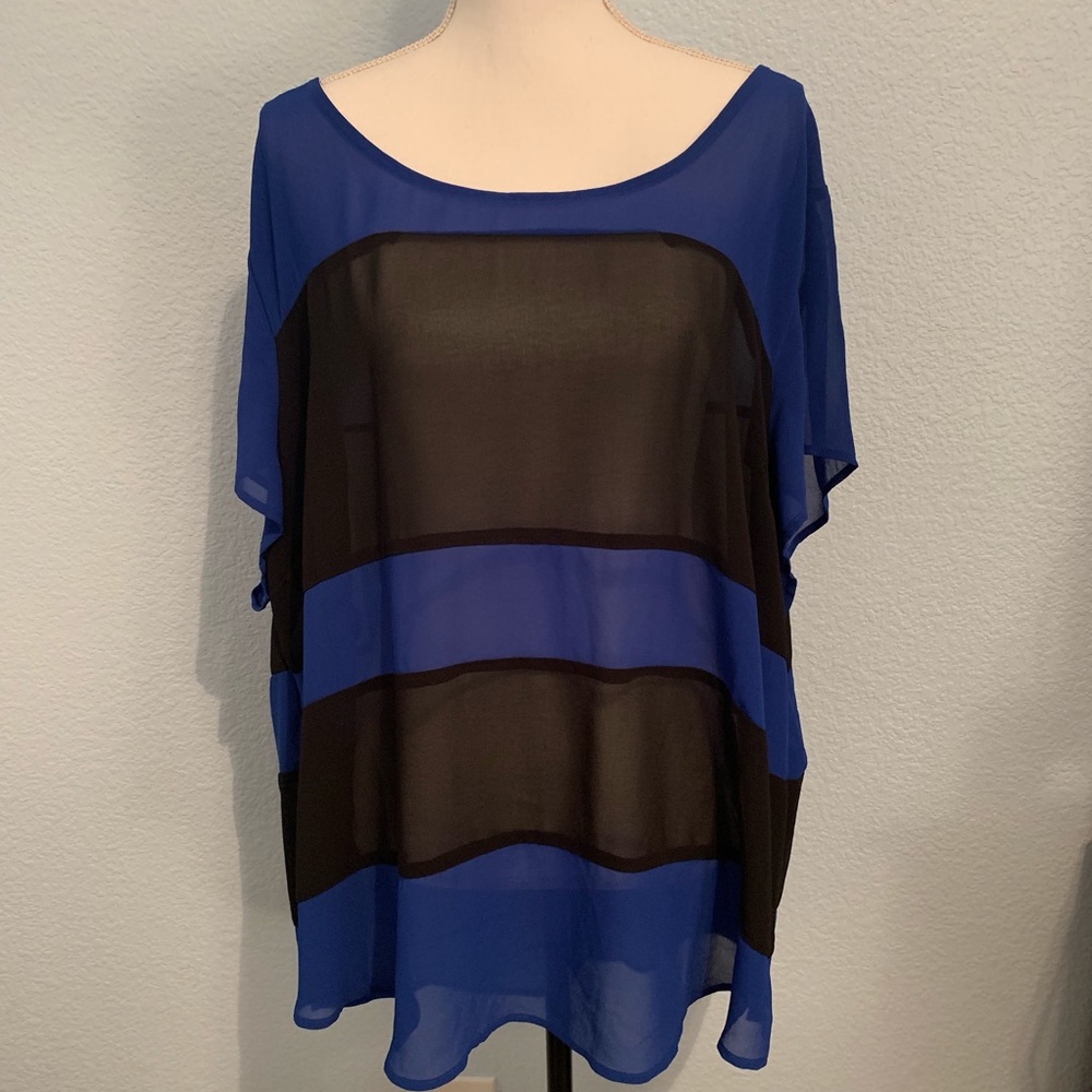 Torrid Black and Blue Sheer Button Back Top
